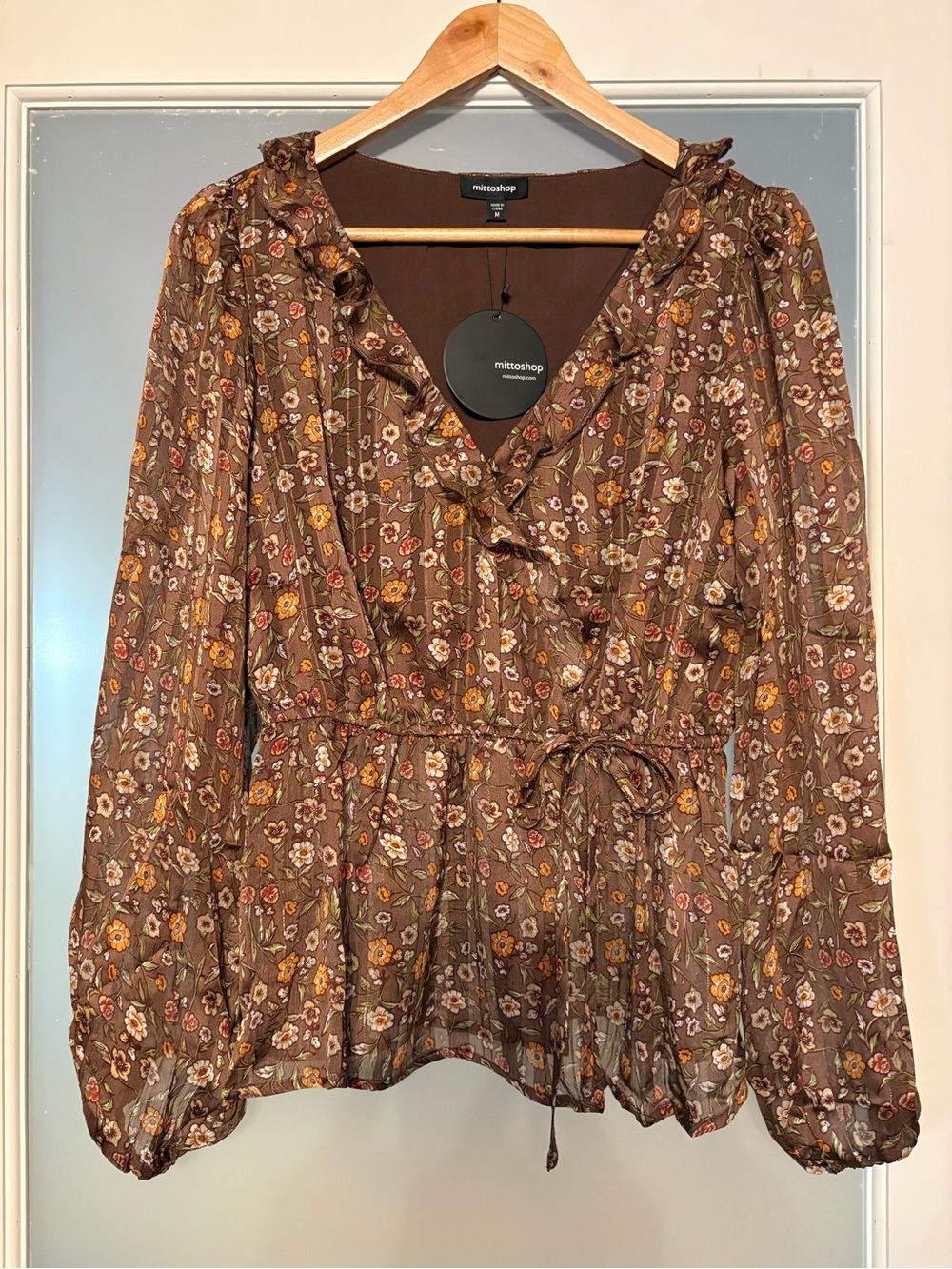 NWT mittoshop Floral Ruffle Wrap Peplum Blouse